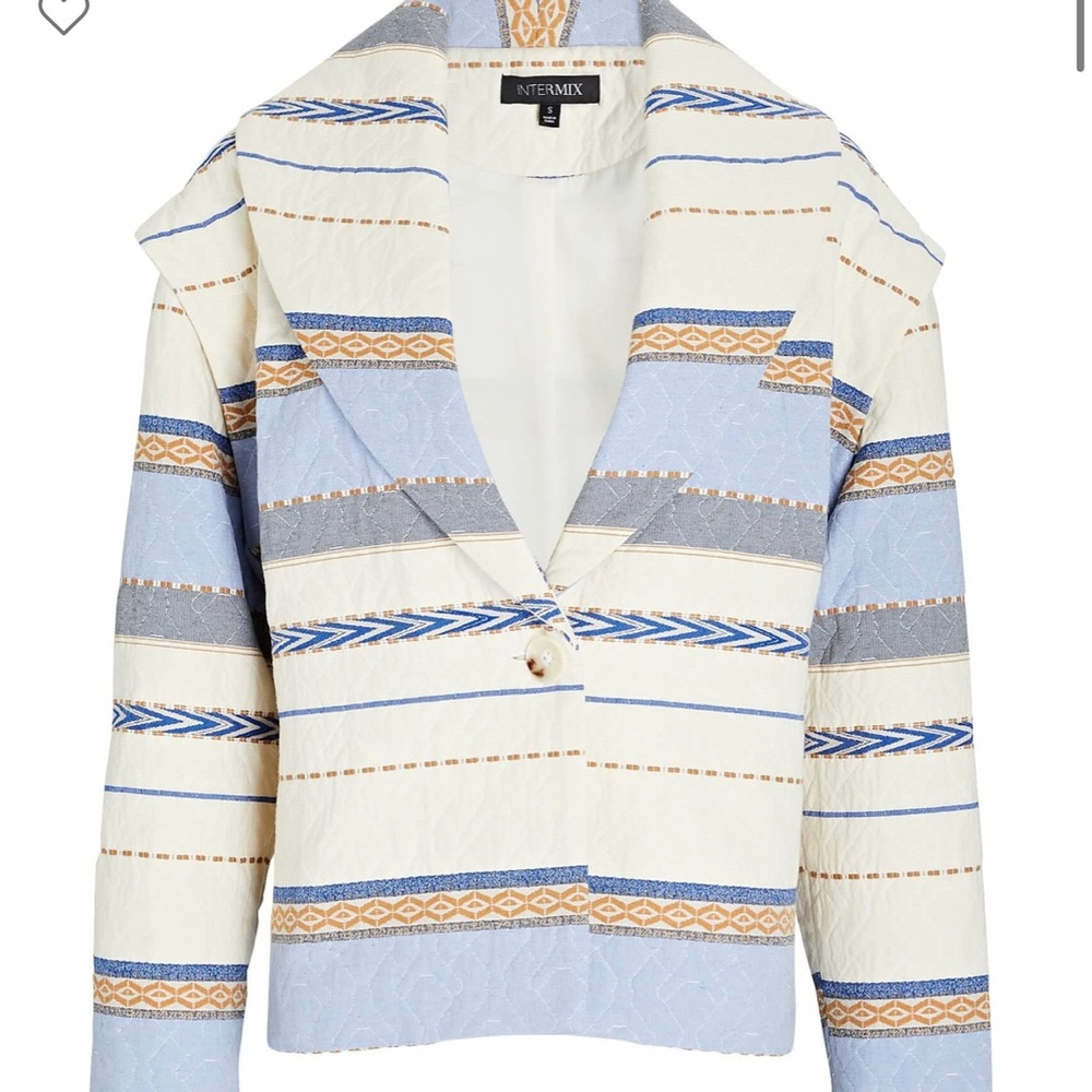 Western INTERMIX Striped Blue, Cream & Tan Patterned Blazer